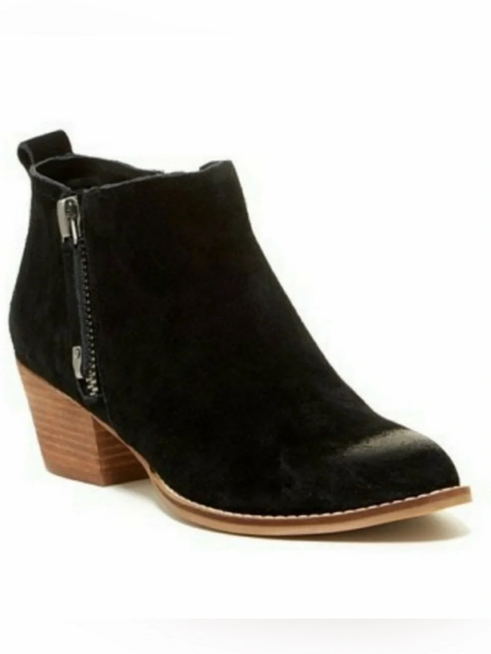 Dolce Vita Saira Suede Double Zip Stacked Heel Ankle Booties Black Size